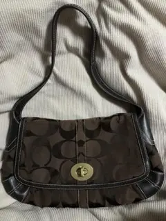 COACH コーチ　レザートリム　ファブリックハンドバッグ　型番メンテカード有り