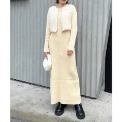 【mystic】カットアウトニットワンピース （ivory)