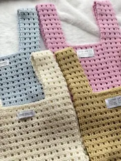 かぎ編みトートバッグ　サブバッグ　春夏アイテム　ハンドメイドバッグ　カスタード