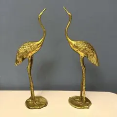 アンティーク 鳥の置物 ゴールド インテリアオブジェ　鶴のモチーフ　番