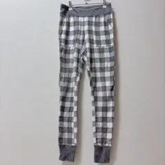 美品✨チェック　柄ロングパンツ　 グレー　ホワイト【フリー】　ゴムウエスト