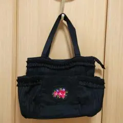 花柄刺繍　チュール装飾　ハンドバッグ