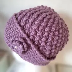 パープル ボブble編み ニット帽