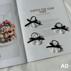 レース付きリボン ヘアゴム  2個セット ヘアアクセサリー　女の子　AD