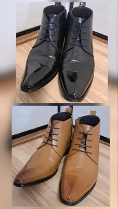 ブラック&チャコールレザーブーツ