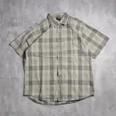 古着　半袖シャツ　チェック　刺繍　ロゴ　L