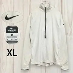 【ナイキ 長袖ハーフジッププルオーバー】ロゴプリント XL 白 NIKE 古着