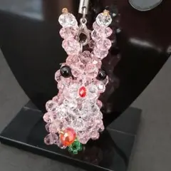 ウサギ ビーズ ストラップ チャーム ライトピンク クリアカラー 品番 38番