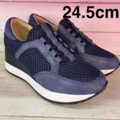 新品 訳あり①MARIKA メッシュ４E厚底スニーカー24.5cm ネイビー