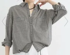 le. coeur blanc 26SSギンガムチェック裾ドロストシアーシャツのサムネイル