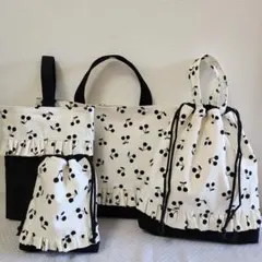 ハンドメイド　入園入学4点セット　さくらんぼ白×黒