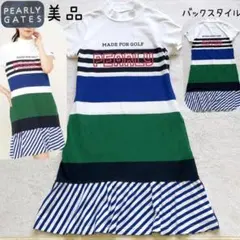 美品　近年モデル　パーリーゲイツ　ワンピース　モックネック　ボーダーホワイト