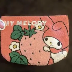 新品タグ付き　マイメロディ さがら刺繍 ポーチ　大きなピンクの苺とマイメロ可愛い