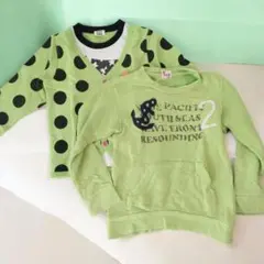 緑色 水玉 長袖カットソー 　２枚セット　110/120