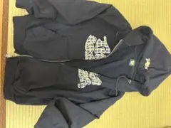 ネイビー チェック柄ロゴ フルジップパーカー