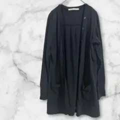 長袖カーディガン　ロング丈　薄手　ブラック M〜L