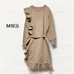 フリル ニットワンピース ベージュ M相当 膝丈 フェミニン　韓国ファッション
