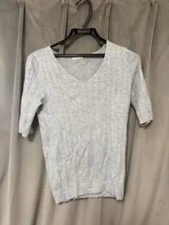 グレー ストライプ 半袖ニット Mサイズ