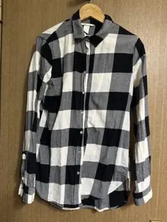 H&M モノクロチェック柄 コットンシャツ 長袖 替えボタン付き レディース