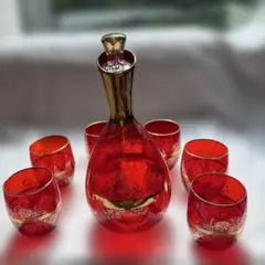 ベネチアンガラス　グラス５　デキャンタ１ ベネチアンガラス 酒器セット デキャンタ グラス 5客 金彩 - メルカリ