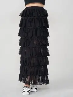 Darich ダーリッチ フラワーレースティアードフリルスカート 黒のサムネイル