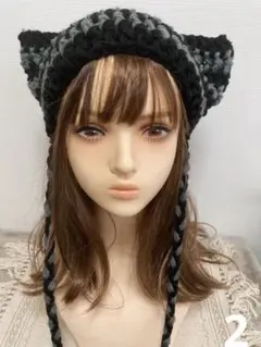 2ボーダー猫耳帽子ハンドメイド