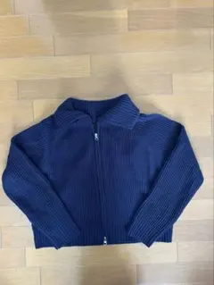 ネイビー ジップアップ リブ編み セーター