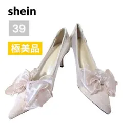 【極美品】SHEIN パンプス リボン メッシュ ピンクベージュ 26cm相当