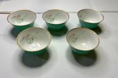 緑色の花柄湯飲み5個セット