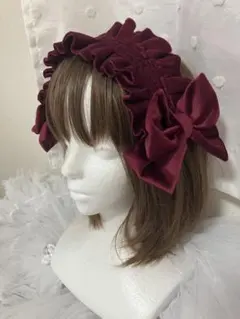 ハンドメイド　ボルドーのクラシカルリボンヘッドドレス