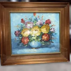 油彩画 額装 花瓶の薔薇 LUISサイン入り - メルカリ