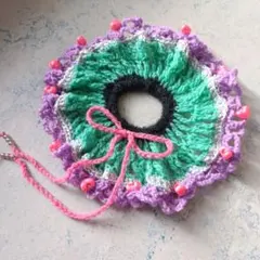 値下げ中/春カラーアレンジ映えシュシュ/handmade/リボンビーズ付き