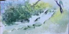 風景画◇渓流◇新品 美品【水性絵具/アクリル/色鉛筆】◇防水&丁寧梱包