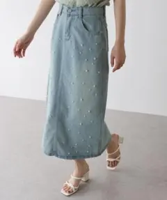 【未使用】BLUE EAST パール付きデニムスカート M ブルーのサムネイル