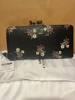 COACH ブラック花柄刺繍 長財布