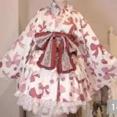 Majoretty まゆろん 浴衣 帯セット リボン柄 オフホワイト Lサイズ
