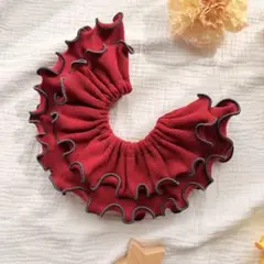 【お試し価格】フリルスタイ レッドxチャコールグレーメロウ 赤x灰 付け襟風