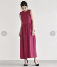 カエン ウエストギャザーマキシワンピース ストレッチ ピンク