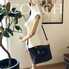 【極美品】コーチ キャンバス シグネチャー 2wayトートバッグ 黒 斜め掛け