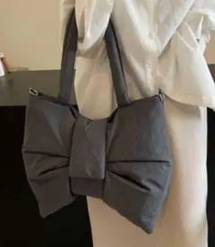 リボンバッグ 大容量 ふわふわ ショルダー A4可 軽量　トート　グレー