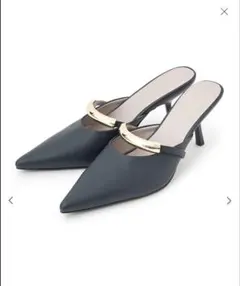 Aiméine エメイン ゴールドモチーフポインテッドミュール ネイビー