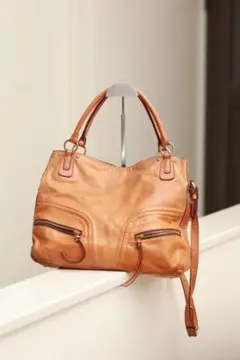 SAZABY サザビー 本革 レザー 2way ショルダーバッグ キャメル