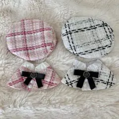 10〜12cm ぬい服 ツイード 4点2セット ベレー帽 チェック ポンチョ