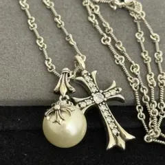 2連クロスネックレス パールクロスネックレス シルバーツイストチェーンネックレス