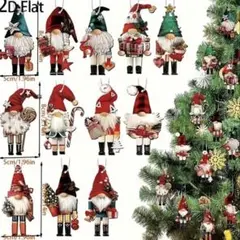 クリスマスオーナメント 木製 紐付き サンタ 12個セット