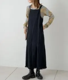 Kastane デニム キャミワンピース ブラック ロング丈