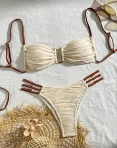 プリーツデザインビキニ クリームカラー