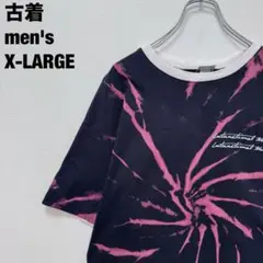 リメイク Tシャツ ブリーチ加工 タイダイ リンガー 斬新 ネイビー XL 古着