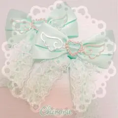 エンジェルフリルヘアクリップ(ミントグリーン)みどり りぼん 天使の羽 カワイイ