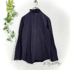 イネスドラフレサンジュ ユニクロ チェック ブラウス シャツ フリル襟 紺M
